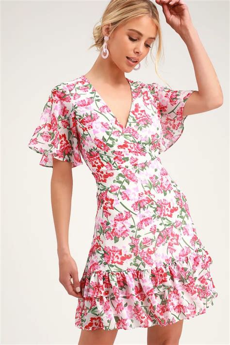 women's white dress with pink flowers|casual pink floral dress.